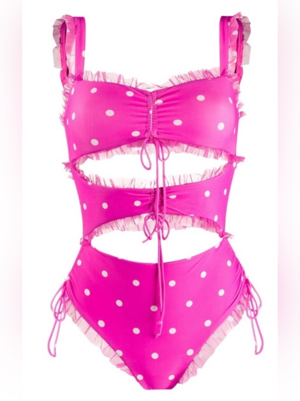 For Love & Lemons Pink Polka Dot Cutout One-Piece Swimsuit